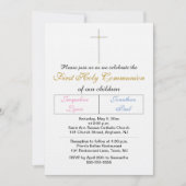 Tweeling Roze Blauw Goud Eerste Heilige Communie Kaart (Voorkant)