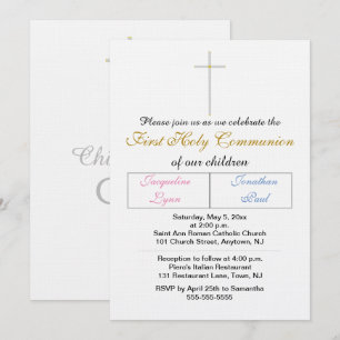 Tweeling Roze Blauw Goud Kleur Eerste Heilige Comm Kaart