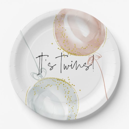 Tweeling Roze & Blauwe Ballon Geslacht onthullen Papieren Bordje (Voorkant)
