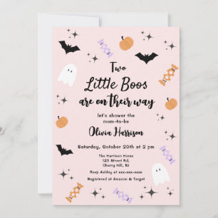 Tweeling Roze Kleine Boo Halloween Baby shower Kaart