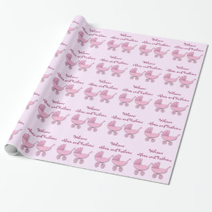 Tweeling roze polka dots baby kinderwagens cadeaupapier