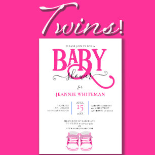 Tweeling Roze Schoentjes Baby Shower Kaart