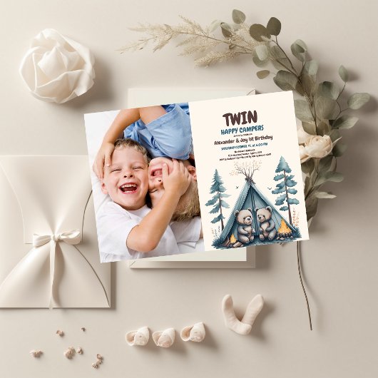Tweeling Rustieke Een Gelukkige Camper Verjaardag Kaart