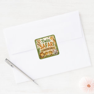 Tweeling Safari Avonturen Jongens Verjaardagsfeest Vierkante Sticker
