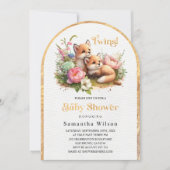 Tweeling! Schattigee Baby Foxes Spring Baby shower Kaart (Voorkant)