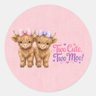 Tweeling Schotse Hoogland Koeien Meisjes Verjaarda Ronde Sticker