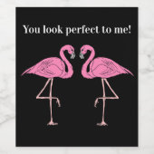 Tweeling spiegel reflectie roze flamingo's vogels  wijn etiket (Enkel label)