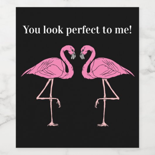 Tweeling spiegel reflectie roze flamingo's vogels wijn etiket (Enkel label)