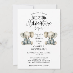Tweeling Teddy Baby Olifanten Baby Shower Uitnodig Kaart