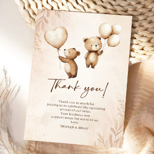 Tweeling Teddybeer Ballonnen Baby Shower Bedankkaart