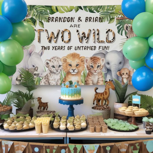 Tweeling Twee wilde Oerwoud Dier 2e verjaardag Ach Spandoek