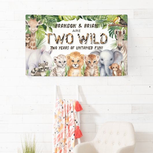 Tweeling Twee wilde Oerwoud Dier 2e verjaardag Ach Spandoek (Insitu)