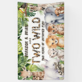 Tweeling Twee wilde Oerwoud Dier 2e verjaardag Ach Spandoek (Verticaal)
