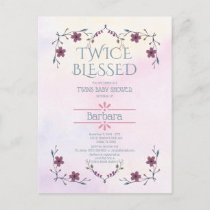 Tweeling Verwachten: Boho Bloemen & Lavendel Water Uitnodiging Briefkaart
