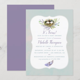 Tweeling Vogelnest Baby Shower Uitnodiging