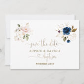 Tweeling Waterverf Roze Blauw Bloemmotief Goud Doo Save The Date (Achterkant)