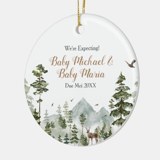 Tweeling We verwachten ouders Winter Pine Tree Keramisch Ornament (Links)