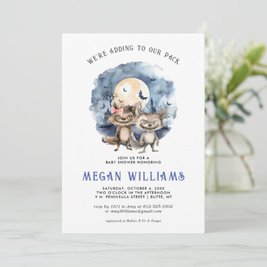 Tweeling weerwolf | Halloween-Baby shower Kaart (Staand voorkant)