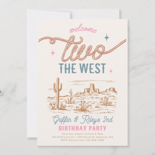 Tweeling Western 2e verjaardag Kaart (Voorkant)