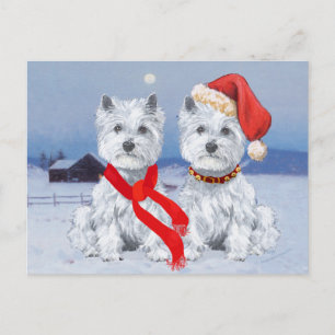 Tweeling Westies op een winteravond Briefkaart