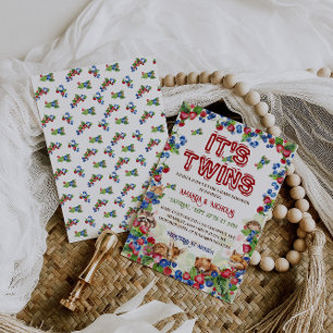 Tweeling Woodland Animals Rustiek Baby shower Kaart