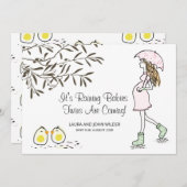 Tweeling Zwangere Zwangere Moeder Met Parasol Aankondiging (Voorkant / Achterkant)