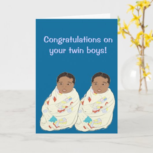 Tweelingbaby jongens kaart (Gele Bloem)