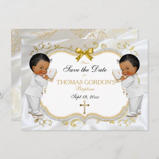 Tweelingbabybays Baptisme Opslagdatum Witte Kruis Save The Date (Voorkant / Achterkant)