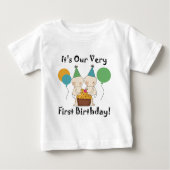 Tweelingbaby's 1e verjaardag t-shirts en cadeautje (Voorkant)
