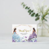 Tweelingblauwe en Paarse Roos prinsessen Quinceañe Informatiekaartje (Staand voorkant)