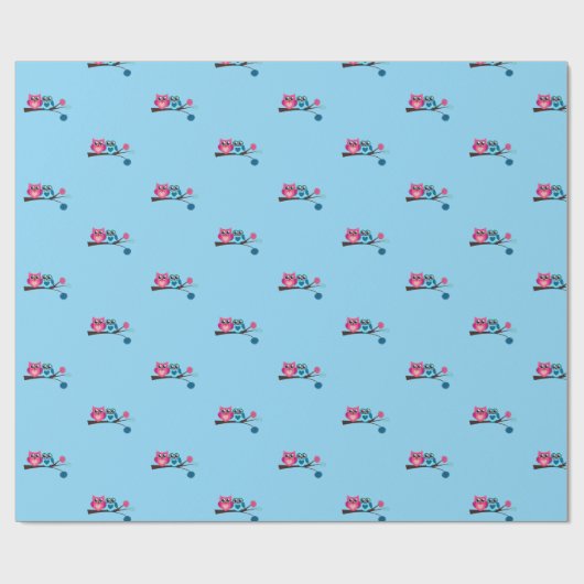 Tweelingblauwe en roze uilen cadeaupapier (Vlak)