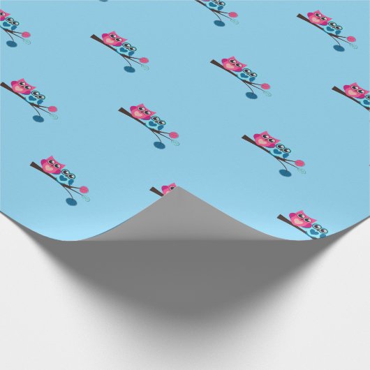 Tweelingblauwe en roze uilen cadeaupapier (Hoek)