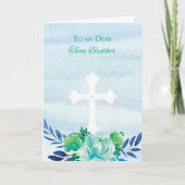 Tweelingbroer Blauwgroen Blauwe Bloemen met Kruis  Feestdagen Kaart (Voorkant)