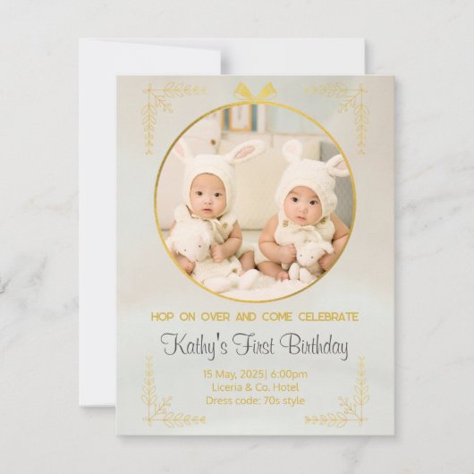 Tweelingen 1e verjaardag uitnodigingen (Voorkant)