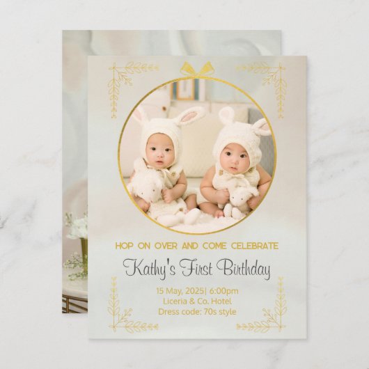 Tweelingen 1e verjaardag uitnodigingen (Voorkant / Achterkant)