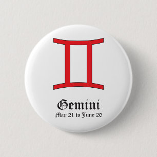 TWEELINGEN ASTROLOGISCH TEKEN, SYMBOOL DIERENRIEM RONDE BUTTON 5,7 CM