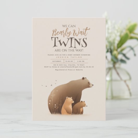 Tweelingen Beren baby's en Baby shower van moederl Kaart (Staand voorkant)