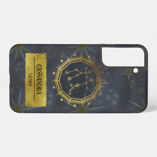 Tweelingen Dark Zodiac Astrologie: Zwart en Goud Samsung Galaxy Hoesje (Achterkant horizontaal)