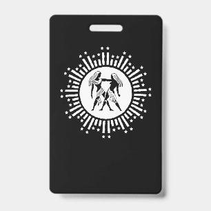 Tweelingen Dierenriem Symbool met Sterren Zwart en Badge