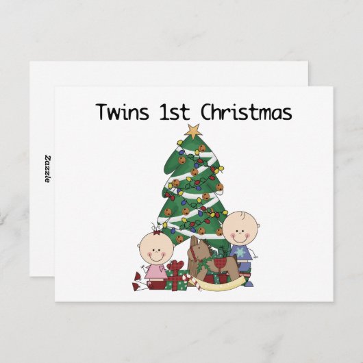 Tweelingen Eerste Kerstdag T-shirts en Cadeaus Feestdagenkaart (Voorkant / Achterkant)