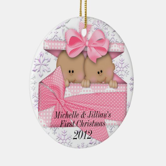 Tweelingen eerste kerstversiering keramisch ornament (Rechts)