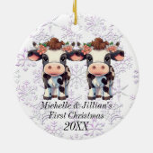 Tweelingen eerste kerstversiering keramisch ornament (Achterkant)