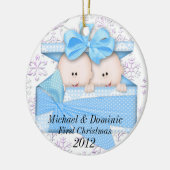 Tweelingen eerste kerstversiering keramisch ornament (Links)