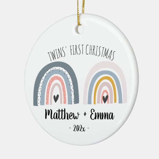 Tweelingen eerste kerstversiering waterverf regenb keramisch ornament (Links)