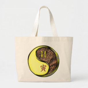 Tweelingen en aarde tijger grote tote bag