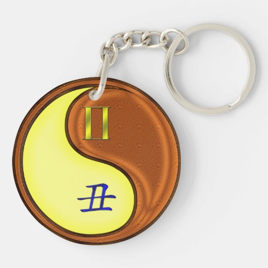 Tweelingen en houtossen sleutelhanger (Achterkant)