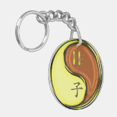 Tweelingen & Hout Rat Sleutelhanger (Voorkant Links)