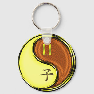 Tweelingen & Hout Rat Sleutelhanger