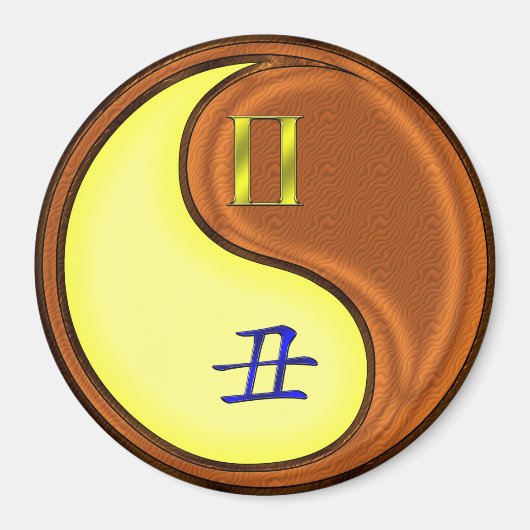 Tweelingen & Houten Os Magneet (Voorkant)