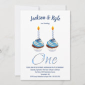 Tweelingen jongens 1e verjaardag Blauwe Kupcake Pa Kaart (Voorkant)